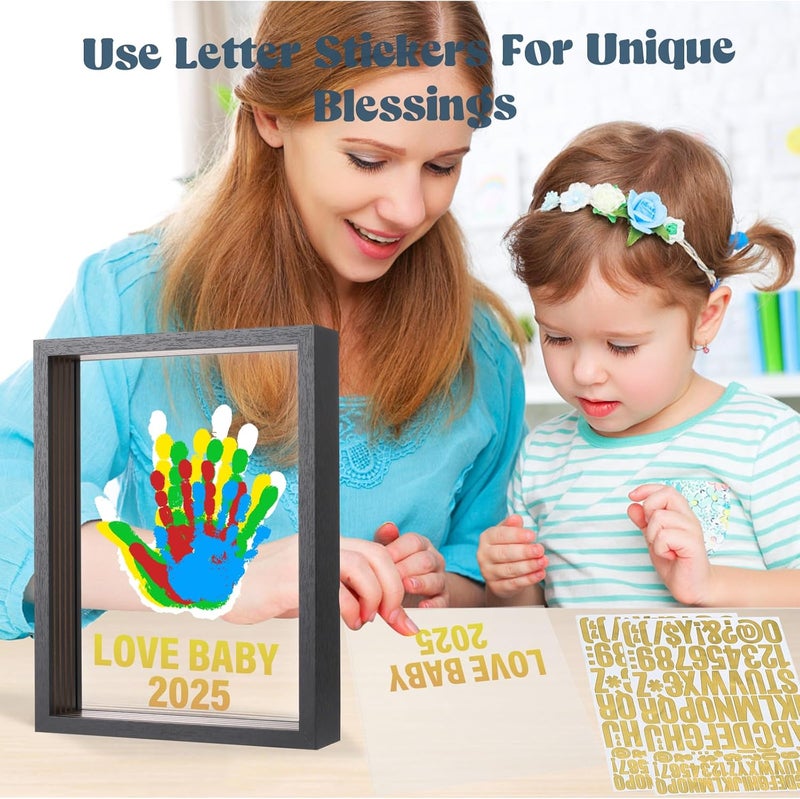 Bixinyo Family Handprint Kit - Baby Hand and Footprint Kit, Adoption Gifts, Family Gifts for New Parents, Christmas, New Mom, DIY Craft Keepsake Wooden Frame, 5 Non-Toxic Paints (Black) - Image 3